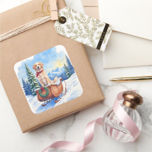 Ierse Setter Genietend van Kerstslede Rit Winter Vierkante Sticker