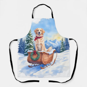 Ierse Setter Genietend van Kerstslighsrit Winter Schort