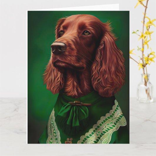 Ierse Setter hond in St. Patrick's Day jurk Kaart (Gele Bloem)