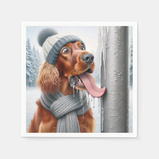 Ierse Setter hond likt een bevroren paal Servet (Voorkant)