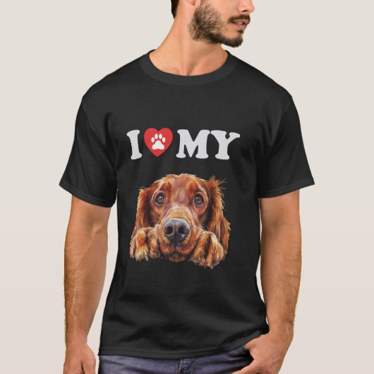 Ierse Setter Ik Hart Mijn Hond Funny Dog Lover T-shirt (Voorkant)