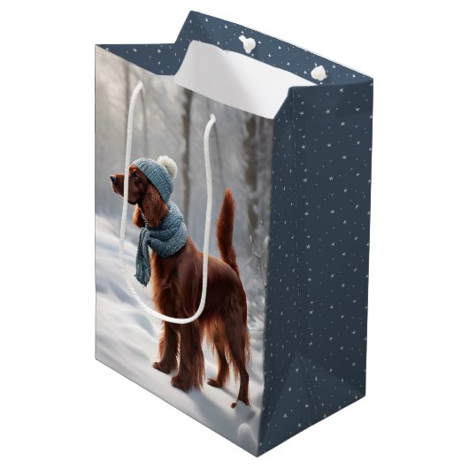 Ierse Setter in de winter Bossen Medium Cadeauzakje (Voorkant Gekanteld)