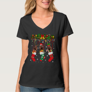Ierse setter in sok Xmas rendier Santa Elf hond T-shirt