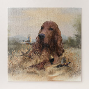 Ierse setter jacht fazant, kunst legpuzzel