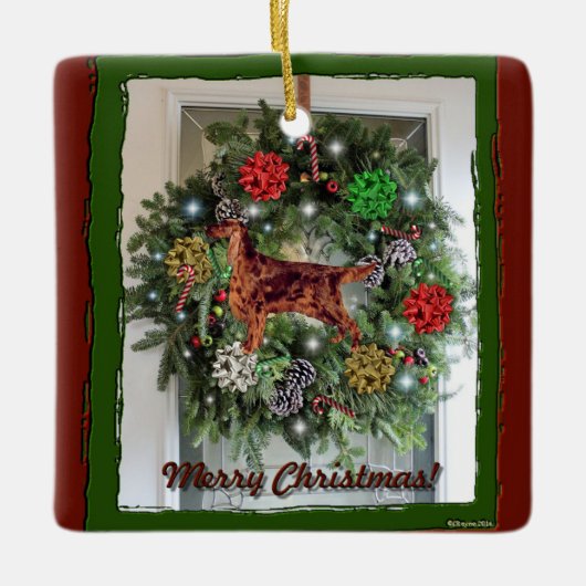 Ierse Setter Keramische Kerst Ornament (Voorkant)