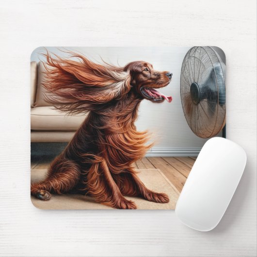 Ierse Setter koelt af door een ventilator Muismat (Met muis)