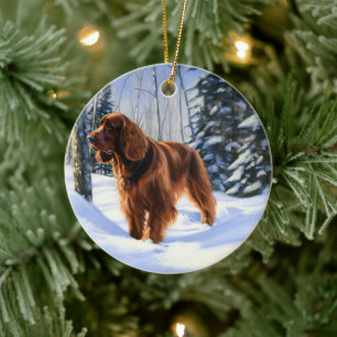 Ierse Setter Laat het Sneeuwen Kerstmis Keramisch Ornament