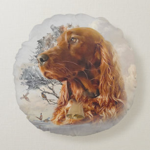 Ierse setter met fazant rond kussen