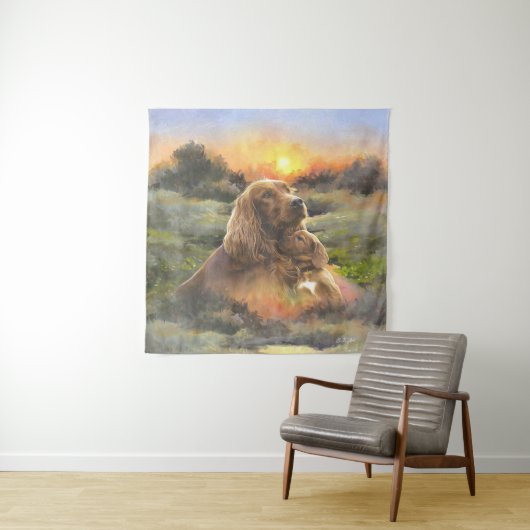 Ierse setter met puppy wandkleed (In situ)