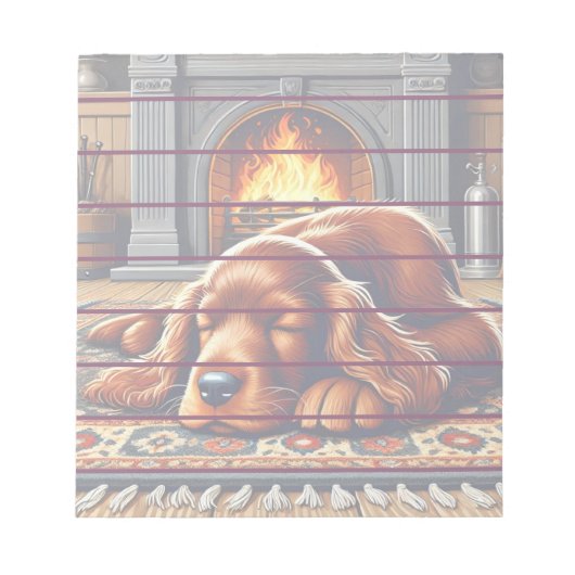 Ierse Setter Puppy Slapen bij een warme open haard Notitieblok (Voorkant)