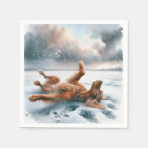 Ierse Setter Rol in de Sneeuw Servet
