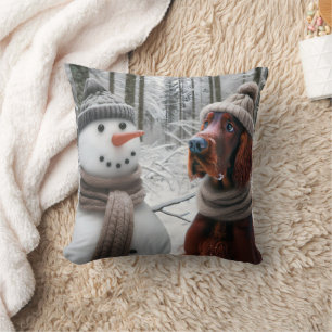 Ierse Setterhond Met een Sneeuwman Kussen