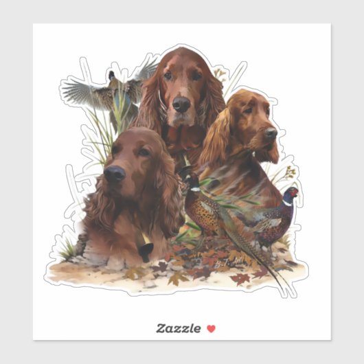 Ierse Setters met fazanten - Passion Hunt Sticker (Vel)