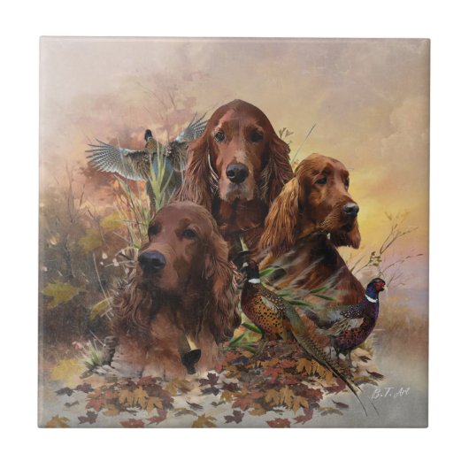 Ierse Setters met fazanten - Passion Hunt Tegeltje (Voorkant)