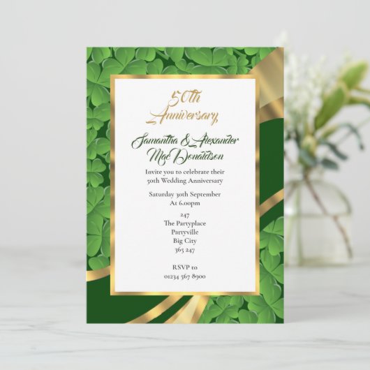 Ierse shamrock 50ste huwelijksverjaardag kaart (Staand voorkant)