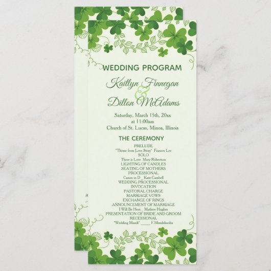 Ierse Shamrock bruiloft programma (Voorkant / Achterkant)