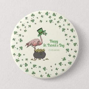 Ierse Shamrock Flamingo St. Patrick's Day Feest Kn Ronde Button 7,6 Cm