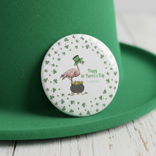 Ierse Shamrock Flamingo St. Patrick's Day Feestje Ronde Button 7,6 Cm