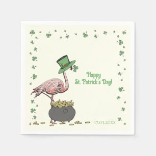 Ierse Shamrock Flamingo St. Patrick's Day Ivoor Servet