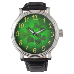 Ierse shamrock/green clover, Ierse groene gloed Horloge