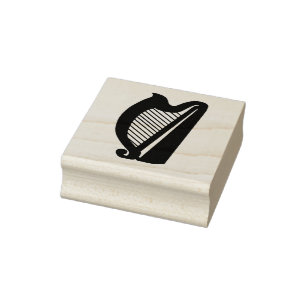 Ierse shamrock, Ierse harp, zwart silhouet Rubberstempel