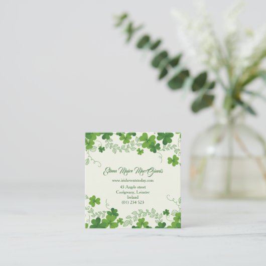 Ierse shamrock (klaver) vierkante visitekaartje (Staand voorkant)