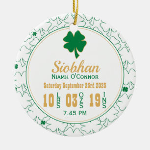 Ierse Shamrock New Baby Birth Stats Keramisch Ornament