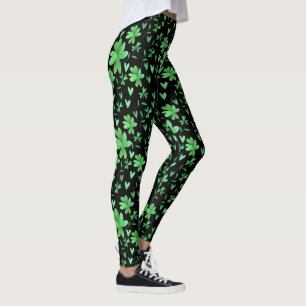 Ierse Shamrock Patroon   Groen en Zwart Leggings