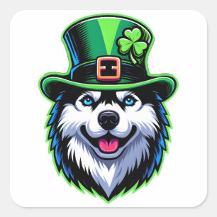 Ierse Shamrock Siberian Husky Dog St Patricks Day Vierkante Sticker