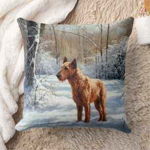 Ierse Terrier Laat het Sneeuwen Kerstmis Kussen