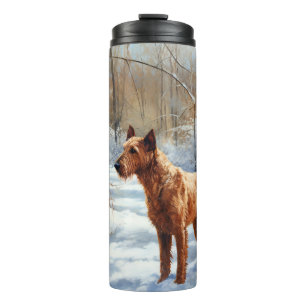 Ierse Terrier Laat het Sneeuwen Kerstmis Thermosbeker