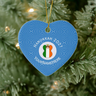 Ierse Vlag Hanukkah Engel Naam Jaar Hart Keramisch Ornament