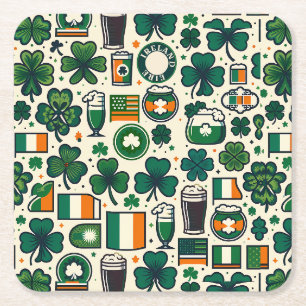 Ierse vlag Ierse Shamrock Keltische St Patricks Da Vierkante Kartonnen Onderzetter