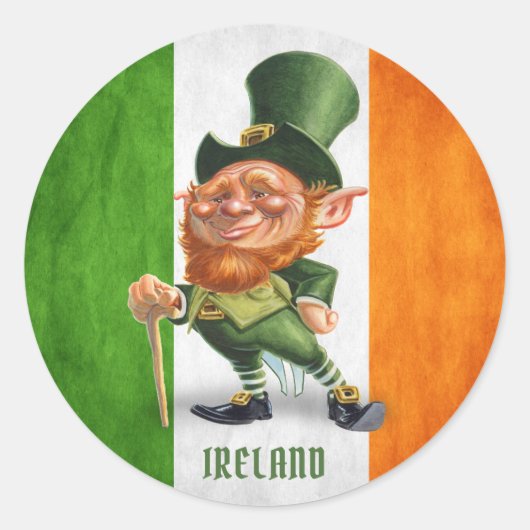 IERSE VLAG LEPRECHAUN RONDE STICKER (Voorkant)