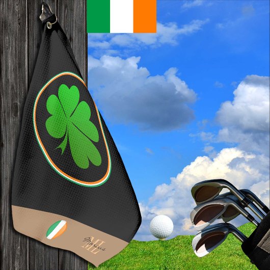 Ierse vlag, Lucky Clover-monogram, Golfing Ierland Golfhanddoek
