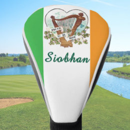 Ierse vlag met  harp en Shamrock Custom Golfheadcover