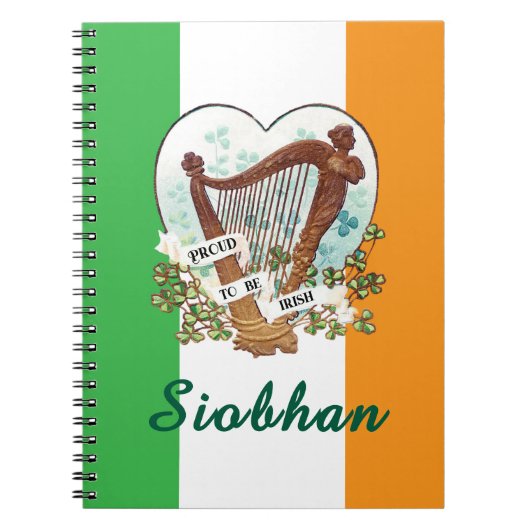 Ierse vlag met  harp en Shamrock Custom Notitieboek (Voorkant)