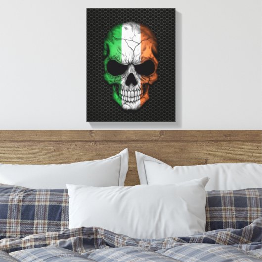 Ierse Vlag Schedel op Staal Mesh Graphic Canvas Afdruk (Insitu (Slaapkamer))