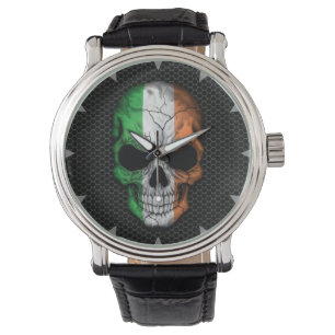 Ierse Vlag Schedel op Staal Mesh Graphic Horloge