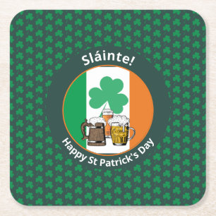 Ierse vlag Shamrock Beers St Patricks Day Vierkante Kartonnen Onderzetter