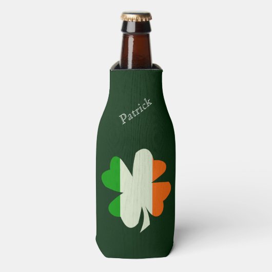 Ierse vlag Shamrock gepersonaliseerd Flesjeskoeler (Fles Voorkant)
