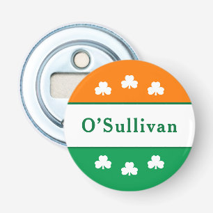 Ierse Vlag Shamrock Monogram Achternaam Button Flesopener