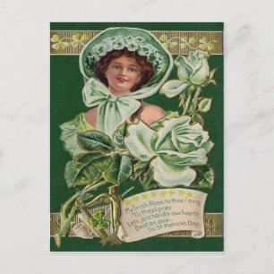 Ierse vrouw Rose Shamrock Kleipijp Harp Briefkaart