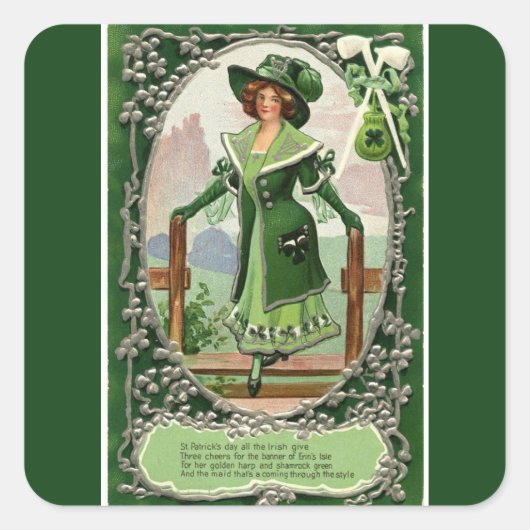 Ierse vrouwen St. Patrick's Day Dark Green Vierkante Sticker (Voorkant)