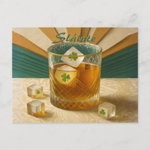 Ierse Whiskey Tumbler Shamrock Ijs "Sláinte!" Briefkaart