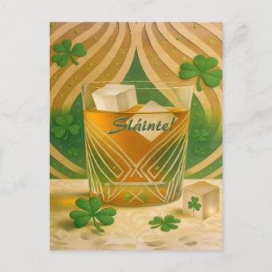 Ierse Whiskey Tumbler "Sláinte!" met klavermotief Briefkaart
