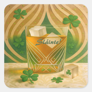 Ierse Whiskey Tumbler "Sláinte!" met Shamrocks Vierkante Sticker