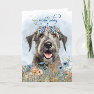 Ierse Wolfshond Hond Wilde Bloemen Moederdag Feestdagen Kaart