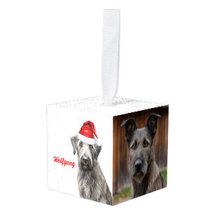 Ierse Wolfshond Kersthond Twee Foto Vakantie Kubus Ornament