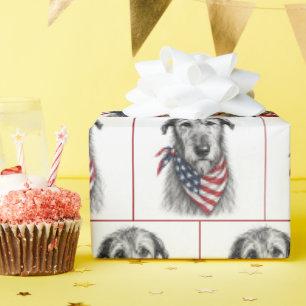 Ierse Wolfshond met Amerikaanse Vlag Bandana Cadeaupapier